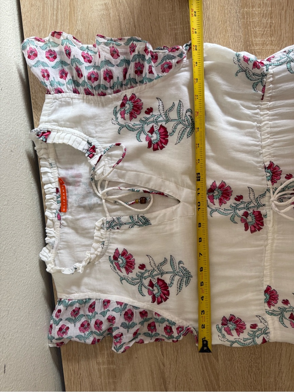 Oliphant Cinched Flirty mini dress cotton voile white pink floral Sz L - Picture 7 of 12